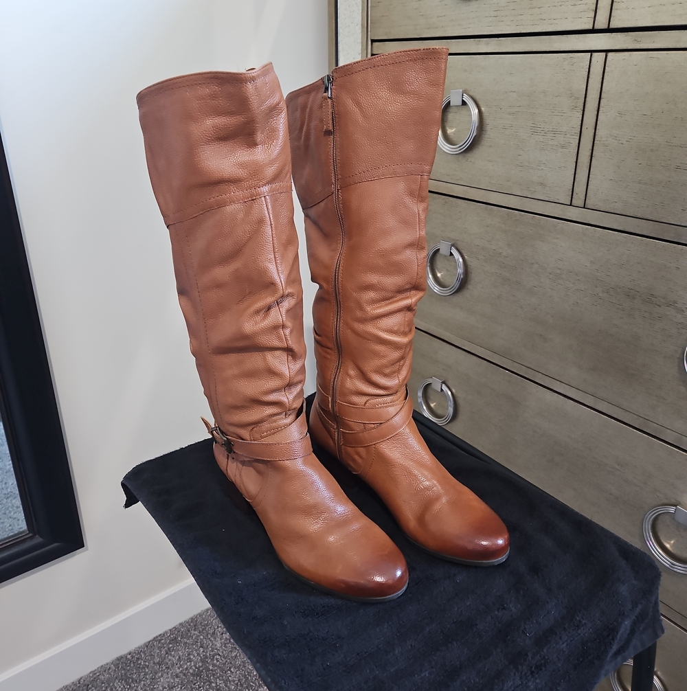 Array Tall Cognac Leather Over-the-Knee Boots